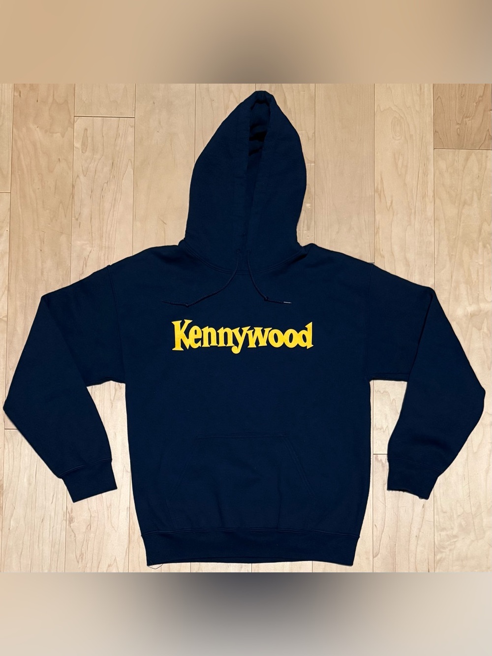Kennywood Park Pittsburgh Drawstring Hoodie Sweatshirt Blue Gold Logo Unisex M